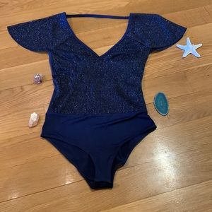 Aerie Sparkle Bodysuit with Snaps and Flutter Sleeves NEW